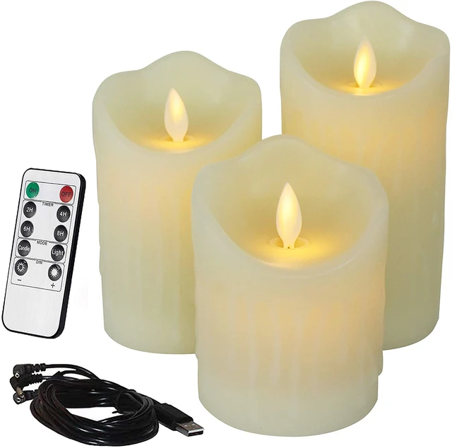 3 Inch Diameter Moving Flame Ivory 4 Inch Flameless Candle - Remote Ready