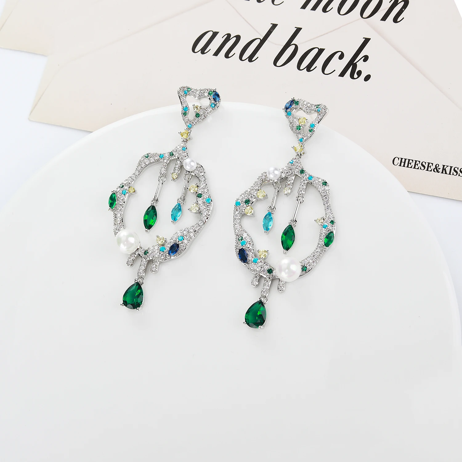 Cubic Zircon CZ Leaves Earrings for Wedding, Crystals Flower Earring for Bride, Women Girl Birthday Party Jewelry CE11460