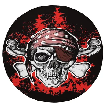 

Super Soft Plush Flannel Blanket Skull Bones Blood Pirate Turban Blindfold Scary Blankets Round Throw Blanket for Beds