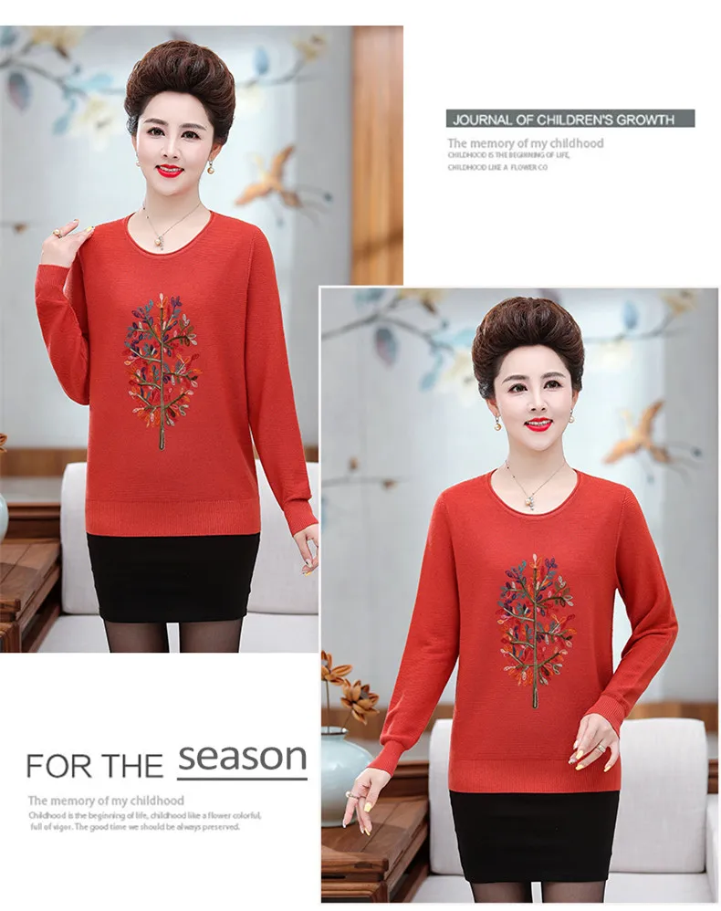 XJXKS Fall Middle-aged Women Jumper Winter Sweaters Pullovers Plus Size O-neck Wool Sweater Women Long Sleeve Mother Tops