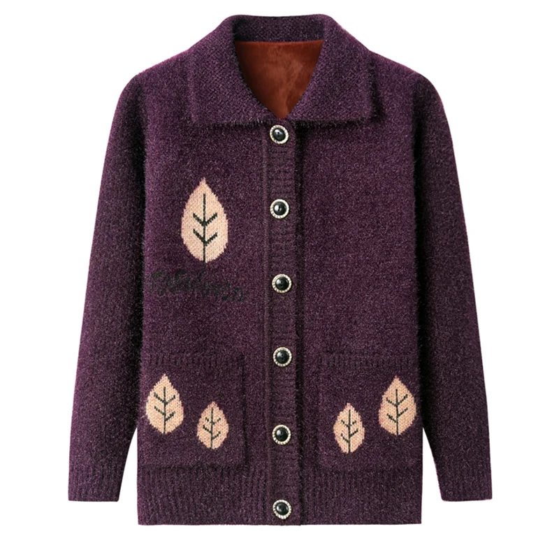 

Женское пальто-свитер для мамы, Осень-зима 2023, вязаный кардиган среднего возраста с принтом, женский свитер 4XL, теплый однобортный свитер