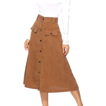 

Autumn And Winter Women Fashion Skirt Buttons Fake Pocket A Word Skirt Dark Coffee Color XL