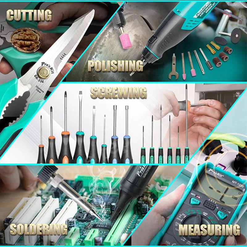 63Pcs Proskit PK-1900NH brand new electronic electrician welding soldering iron screwdriver scissors instrument repair tool set 2