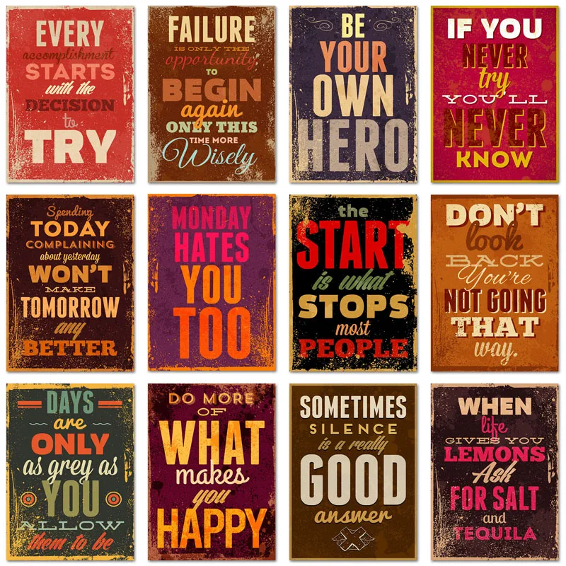 

Vintage Retro Motivational Words DIY Diamond Painting Cross Stitch 5D Full Drill Encourage Quotes Diamond Embroidery Room Decor