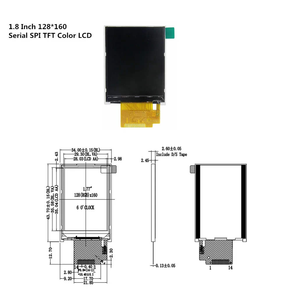 1.8 Inch 128*160 Serial SPI TFT Color LCD Module 128x160 Display ST7735 With SPI Interface 5 IO Ports for arduino Diy Kit lcd display module display module