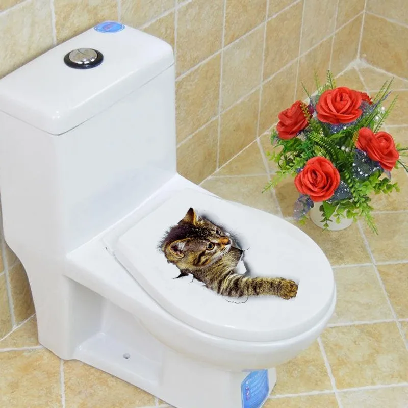 Vinyl Stickers Toilet Stickers Toilet Wall Stickers Toilet Seat Stickers Kitten Wall Stickers Toilet Stickers 3D Cat Vivid Wall Sticker Fashion Lovely Animal Pvc Waterproof Decal Bathroom Toilet Kicthen Decorative