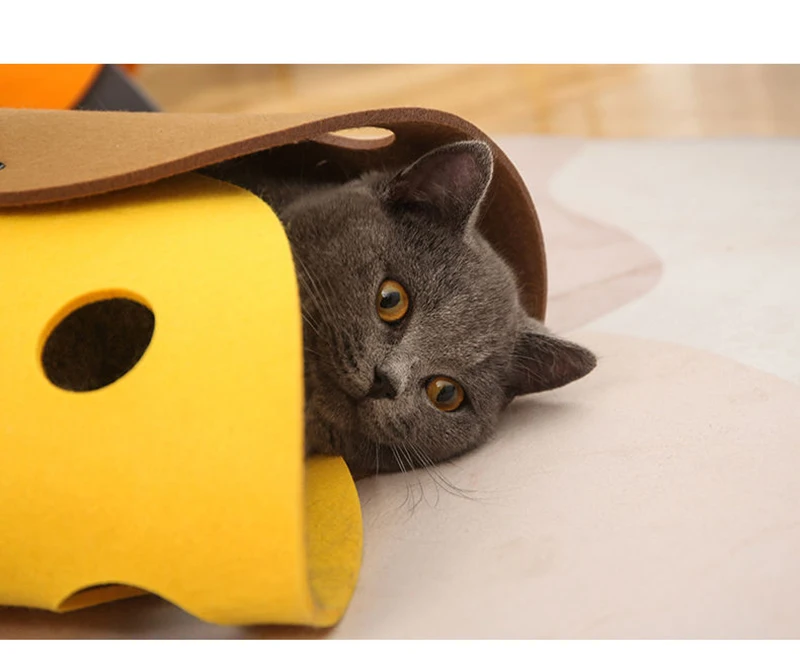 2 In 1 Cat Tunnel Toy Foldable and Stitchable Toys Felt Cat Nest Funny Pet Interactive Rolling Tubes Washable Cat House