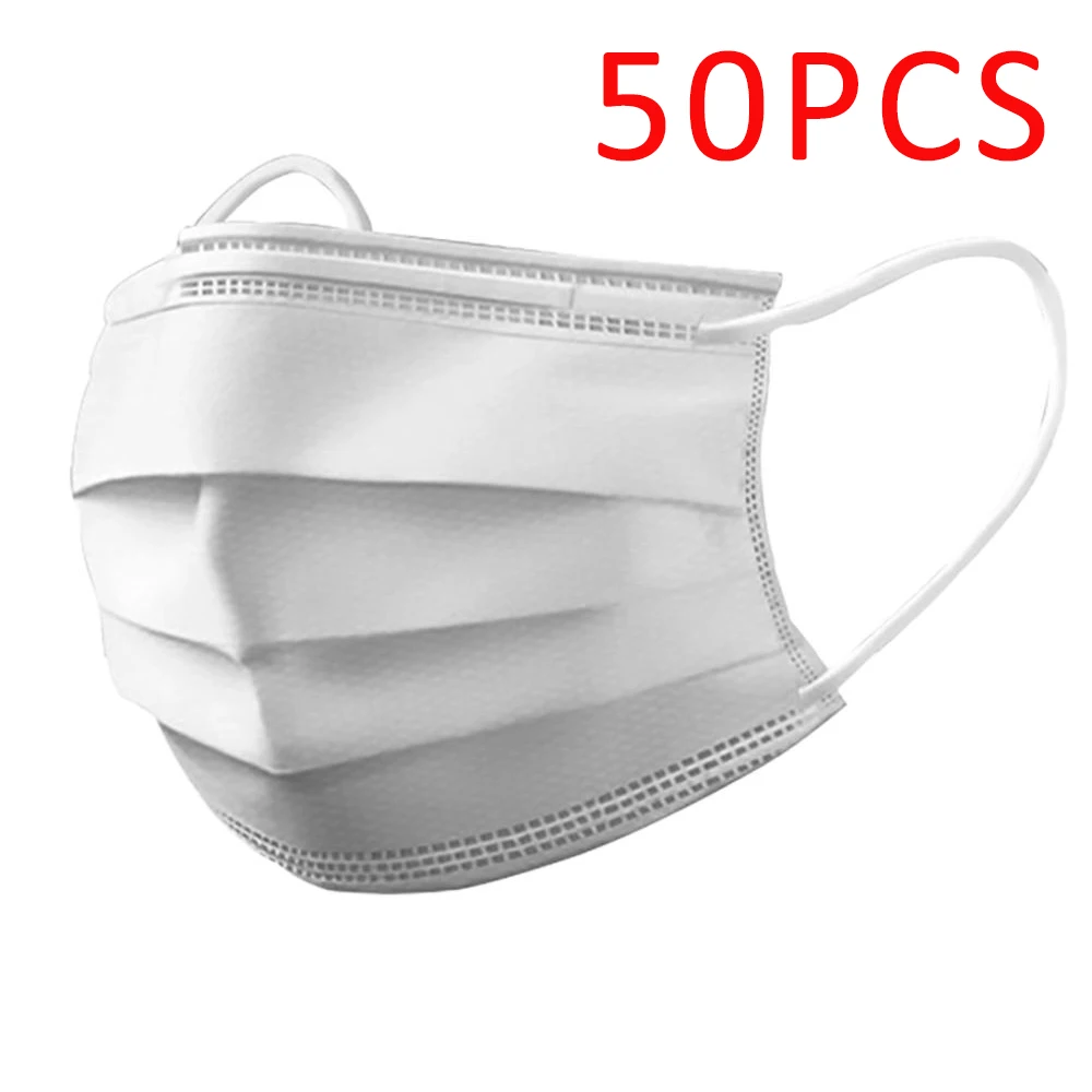 

50PCS Ready Non Woven Face Mouth Masks Disposable Sanitary Health Care Mask Anti-bacterial Earloops Masks Anti Pollution Safety