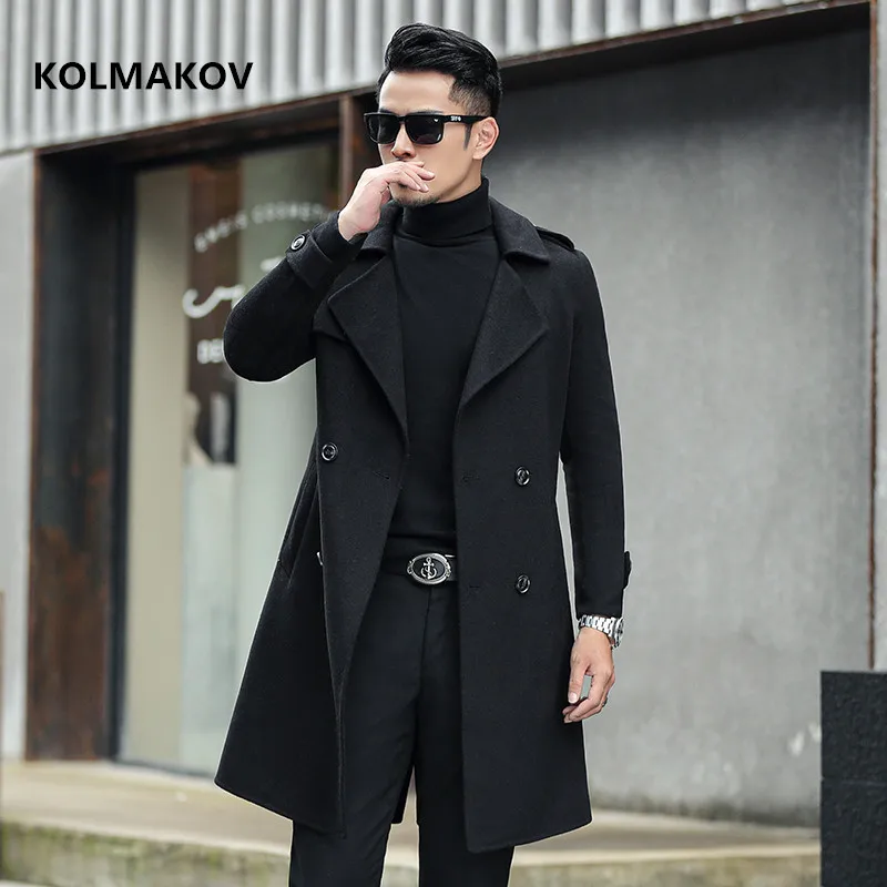 

2021 Winter mens Double sided wool coat casual woolen trench coat high quality double breasted jacket men size M-3XL 3 color