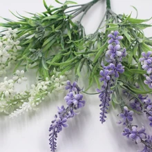 7 голов/Букет Лаванды Искусственные цветы с зелеными листьями декорации на свадьбу, вечеринку подарок «сделай сам» искусственная трава