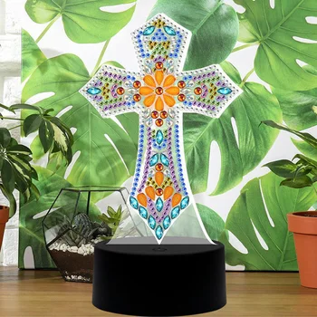

Crystal Drawing Home Decor 5D Drill With LED Night Light Handmade Gift Diamond Painting Kit DIY Cross Shape Bedside Lamp Crafts