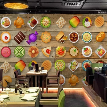 

Modern Simple Foods Wallpaper Dessert Shop Coffee House Wooden Board Restaurant Cafe Background Wall Murals Papel De Parede 3 D
