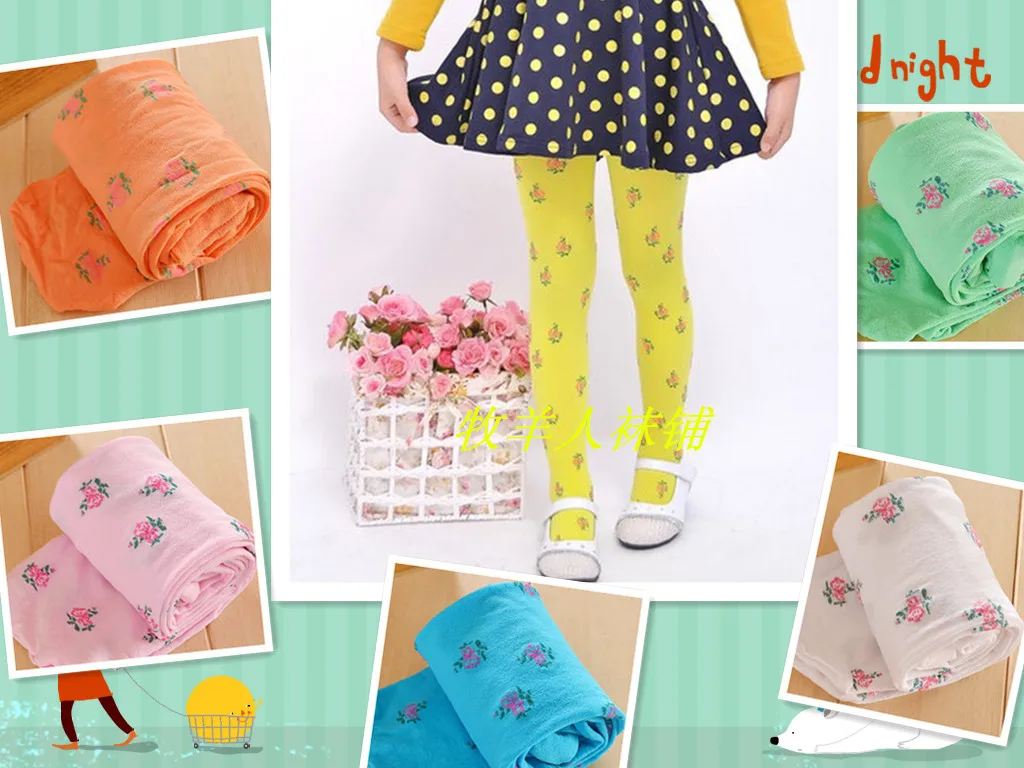 Korean-style Velvet Panty-hose for Kids Floral Jacquard Silk Stockings Girls Baby Socks
