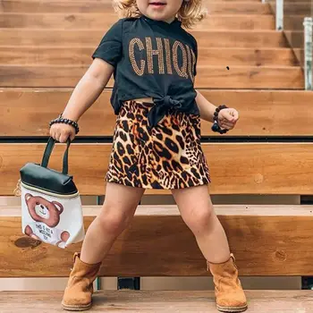 

Leopard Toddler Kid Baby Girls Clothes Summer Short Sleeve T Shirt + Leopard Skirts Outfits Children Costumes