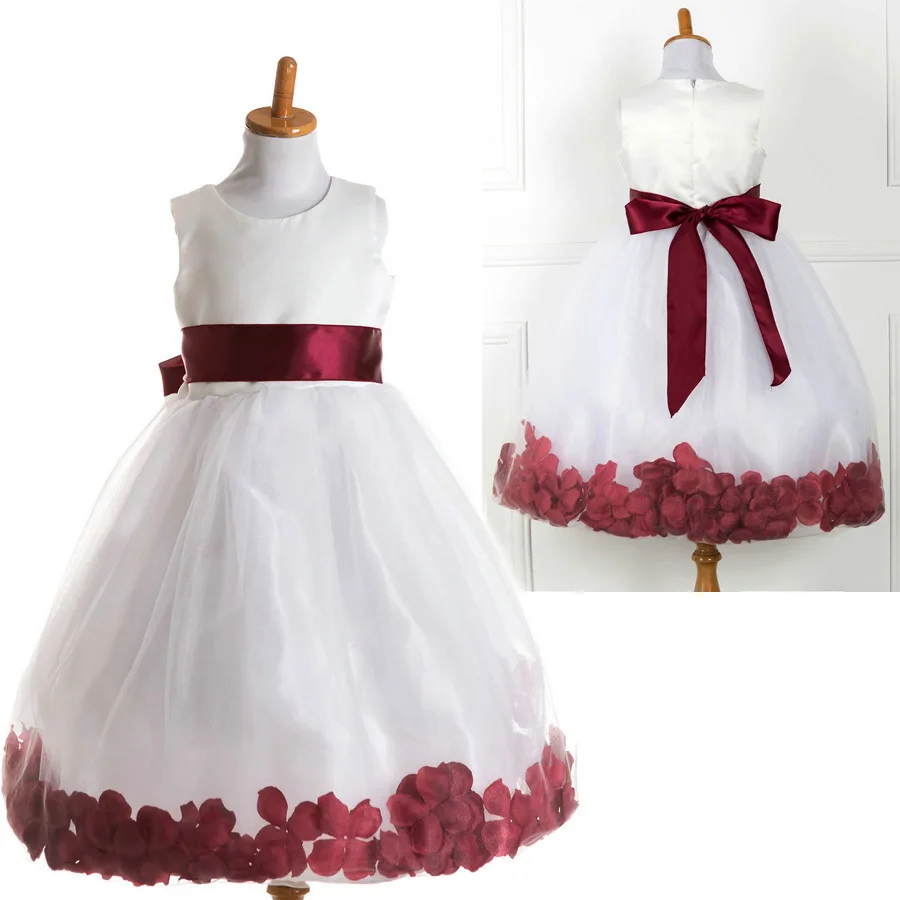 T062 детское платье-рубашка без рукавов платье официальная Вечеринка Одежда-новинки одежда для малышей модные Красота Белое платье с цветочным рисунком для девочек бордового цвета с лепестками для держащих букет невесты на свадьбе