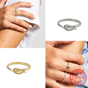 

ZEMO 925 Sterling Silver Small Snake Open Rings Women Female's Animal Adjustable Rings Girls' Gold Color Simple Wedding Jewelry