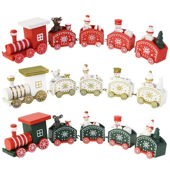 

Christmas Train Painted Wood With Santa Bear Xmas Kid Toys Gift Ornament Navidad 2020 Christmas Decoration Kids New Year Gifts