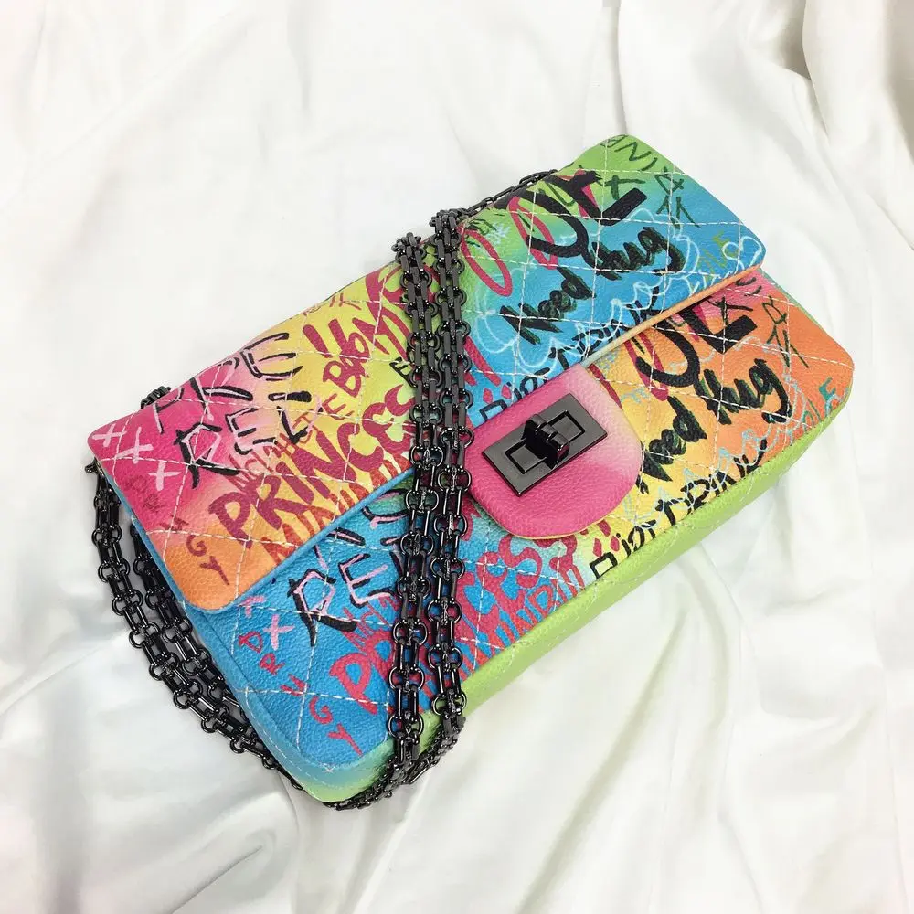 

Luxury Designer Graffiti Leather Crossbody Bags for Women 2018 Handbag High Quality Famous Brand Woman Messenger Bags sac a main