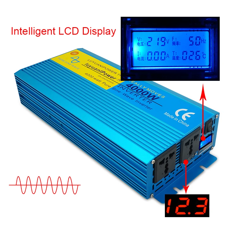 US $161.23 4000w Dc 12v24v To Ac 110v220v Digital Display Pure Sine Wave Power Inverter Camping Boat Converter With Lcd Display 2 Ac Out
