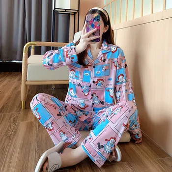 

Women Pajamas Set Long Sleeve Milk Silk Pyjamas Cartoon Snow White Girl Sleepwear Home wear