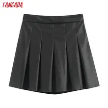 Tangada Женская винтажная плиссированная юбка из искусственной кожи на молнии Женская повседневная юбка с высокой талией BE104