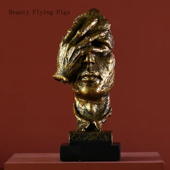 

Abstract Sculpture Figurine Ornaments Silence Is Gold Office Home Decoration Accessories Modern Art Resin Decoration Craft