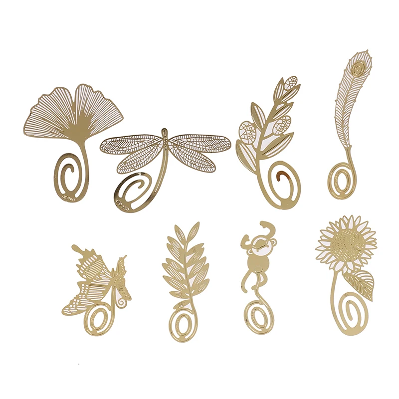 Mini Cute Kawaii Gold Metal Bookmark Paper Clip Antique Plated Animal Butterfly Dragonfly Leaf Plants Bookmark Korean Stationery