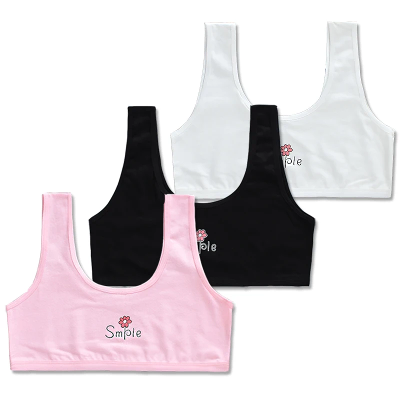 

3 Pcs/Lot Girls Cotton Training Bra Puberty Lingerie Kids Soft Vest Sports Tops Tanks Breathable Underwear Bras 8-16 Years Old