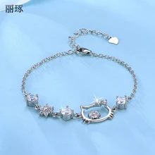 Анимированный Хелло Китти браслет женский инкрустированный цветным цирконием KT cat браслет серебряные ювелирные изделия милый Простой японский