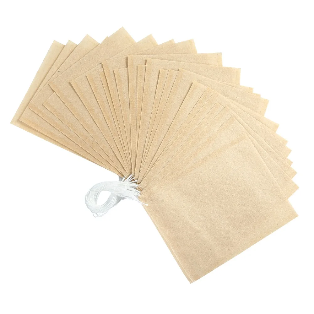 100 tea bags 6*8cm wooden drawstring herbal bulk cotton paper filter bag strainer | Дом и сад