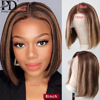 

4/27 Color Short Ombre Human Hair Wig Straight 13*4 Lace Front Human Hair Wigs Pre Plucked For Women Brazilian Bob Wig Remy Hair