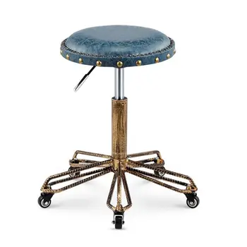 

Height Adjustable Nail Embroidery Chairs with High Elastic Sponge Retro Bronze Barber Chair Rotate Lift Beauty Stools