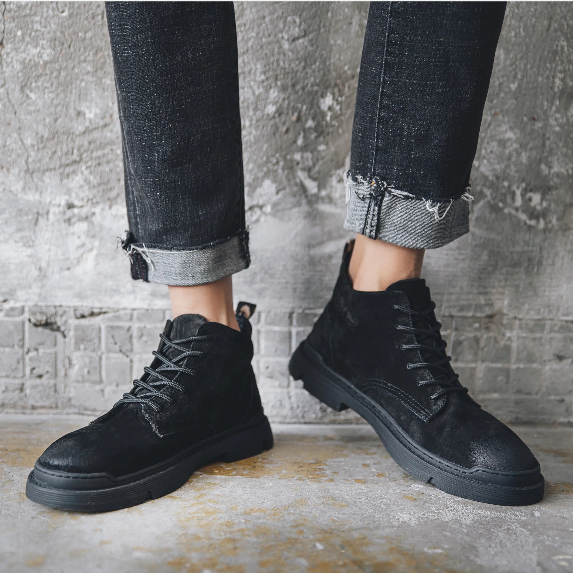 

MEN'S SHOES 2020 Spring New Style Trend Martin Boots Men's Fashion Genuine Leather Desert Shoes Lace-up Douyin Deft Celebrity St