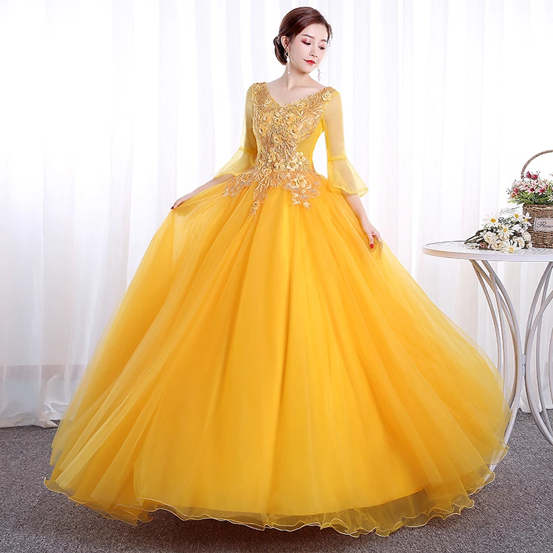 Vestidos de amarillo 2019 vestidos de quinceañera 3D flores vestidos de tul de 15 años|Vestidos de quinceañera| - AliExpress