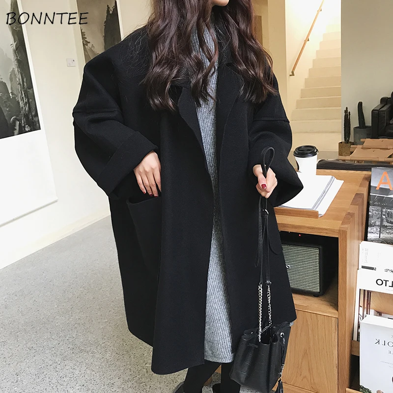 

Wool Blends Women Ulzzang Kawaii Elelgant All-match Female Autumn Winter Korean Style Popular High Quality Womens Clothing Chic