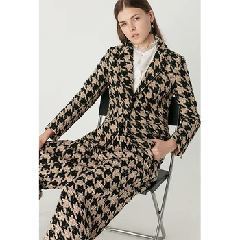 

YIGELILA High Quality Fashion Plaid Suits Turn-down Collar Full Sleeves Classic Suits Office Lady Single Button Suits 91042+5932