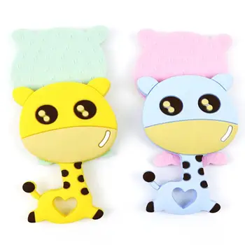 

1PC Cartoon Baby silicone teether toy Molar Toy Giraffe Teething Pacifier for Infants Toddlers Blue silicone teether toy new2020