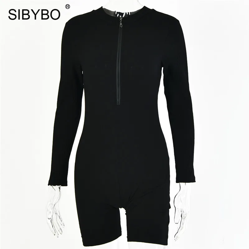 SIBYBO Ribbed Sport Wear Casual Playsuits Womens Jumpsuit Long Sleeve Zipper Summer Women Rompers Sexy Short Women Jumpsuit SIBYBO Ribbed Sport Wear Casual Playsuits Womens Jumpsuit Long Sleeve Zipper Summer Women Rompers Sexy Short Women Jumpsuit