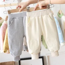 Повседневные зимние штаны-шаровары из плотного бархата для маленьких мальчиков и девочек; коллекция года; теплые брюки; детские спортивные длинные штаны; S10226