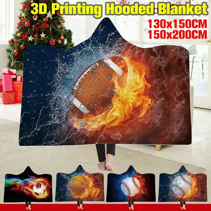 Фланелевое Одеяло 150x200/130x150 с Баскетбольным принтом кровати теплые плюшевые с капюшоном носимые флисовые одеяла s с шапкой теплые текстильные спальни