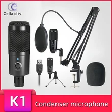 CELLACITY USB Kondensator Mikrofon Set Mit Stand Für PC Computer Laptop Aufnahme Studio Singen Gaming Streaming Mikrofon