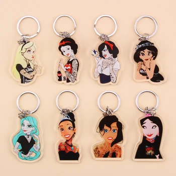 

Cute Cartoon Icons Cool Tattoo Girl princess Mulan keychain on Backpack Key Chain Acrylic Keyring for women girls gift