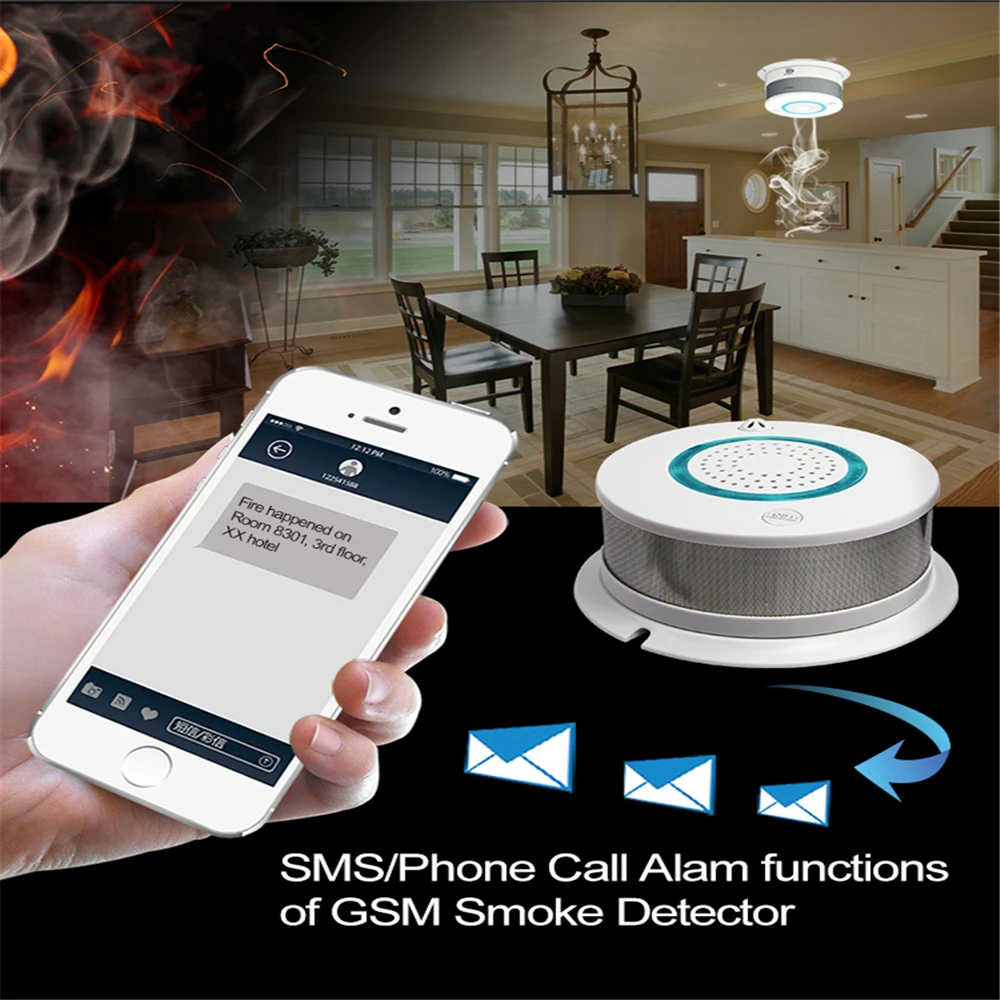 

PGST Original Independent temperature Alarm Smoke Fire Sensitive SIM Card SMS Alarming Sensor Detector for House Home Security