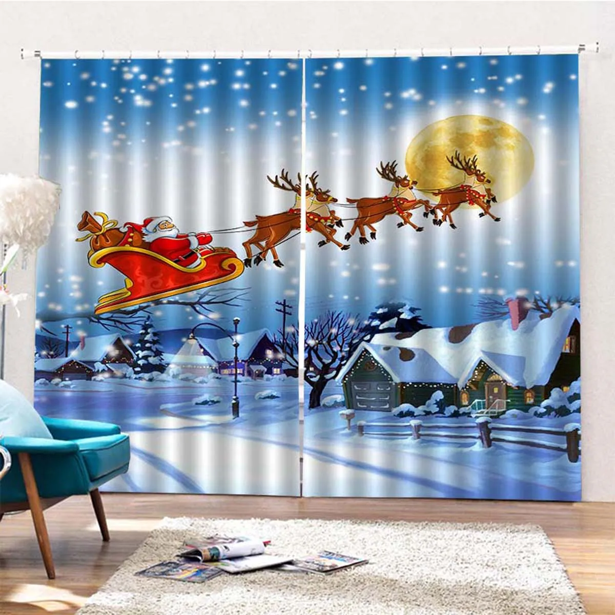 2x75X166 см 3D Merry Christmas набор для ванной Снеговик Дед Мороз Санта колокольчик лося узор Водонепроницаемая оконная занавеска украшение дома - Цвет: 2