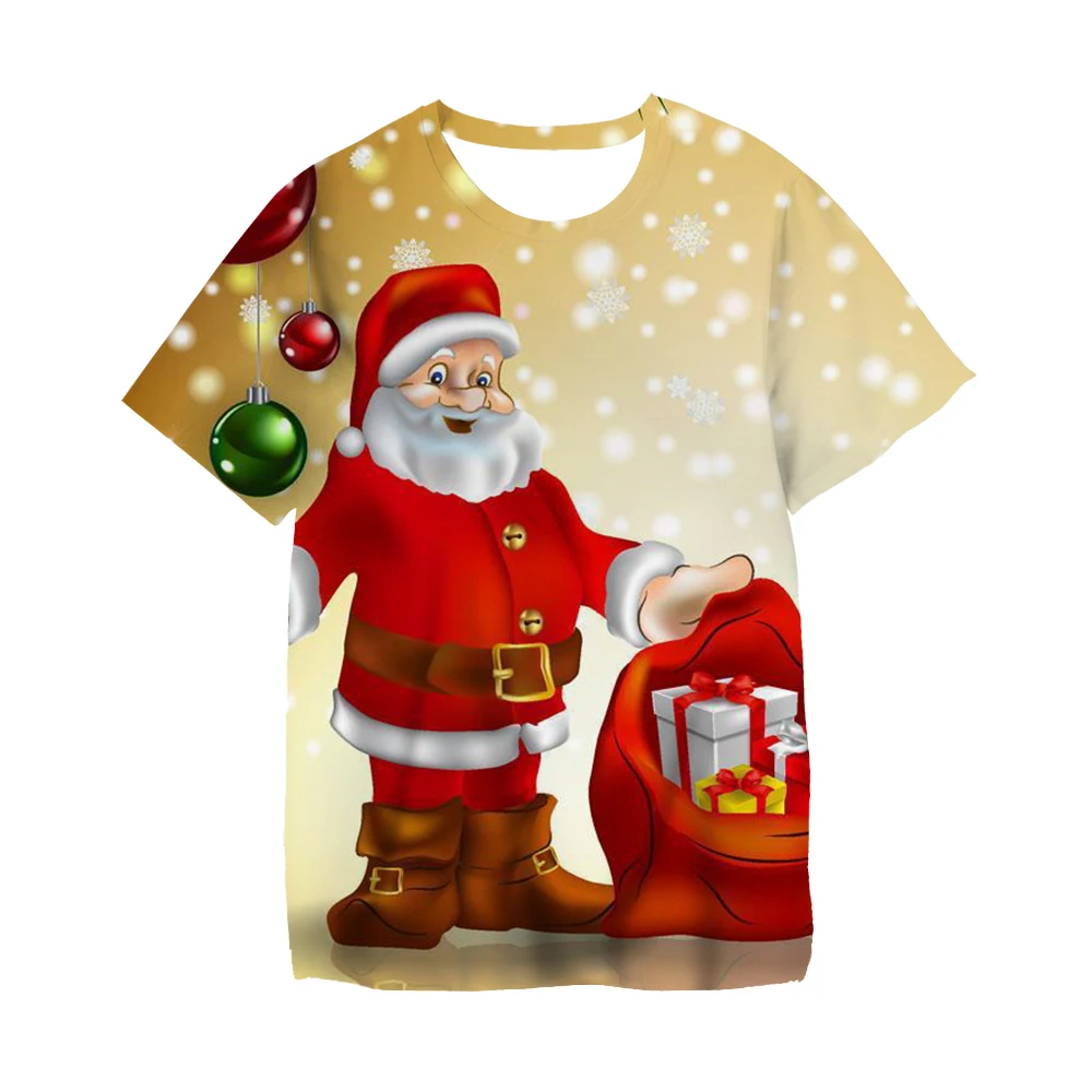 Baby Girl Cartoon Christmas Tree Printed Child T-shirt Short Sleeve Top Boys Fashion Santa Claus Kids Merry Christmas Clothes