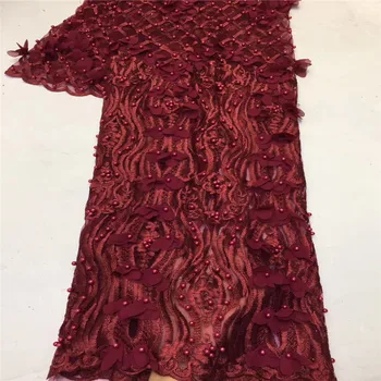 

Madison High Quality African 3D Flowers Lace Fabric New Arrival French Net Lace Fabric With Beads For Wedding Dress