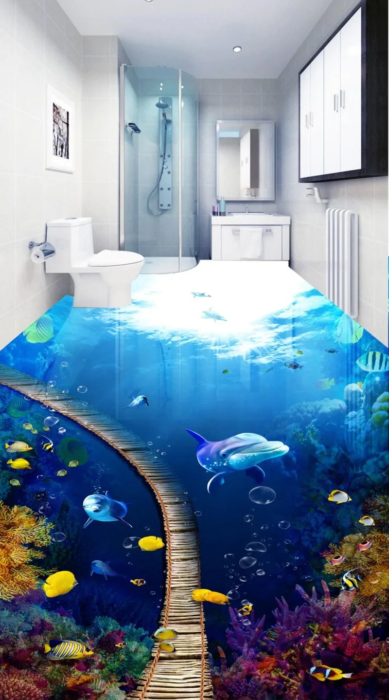 

Custom floors 3d murals wallpaper for living room Underwater World Fantasy 3D Floor pvc self-adhesive wallpaper