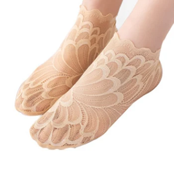 

Summer women girl Silica Gel Lace Boat Socks Invisible Cotton Sole Non-slip Antiskid Slippers Anti-Slip Sock