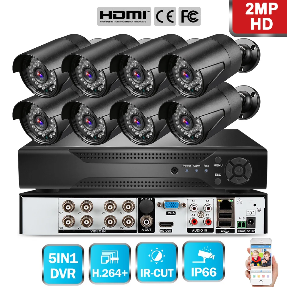 

720P/1080P AHD Security Camera DVR CCTV Camera System With 8PCS Weatherproof Outdoor Camera US/UK/EU Plug