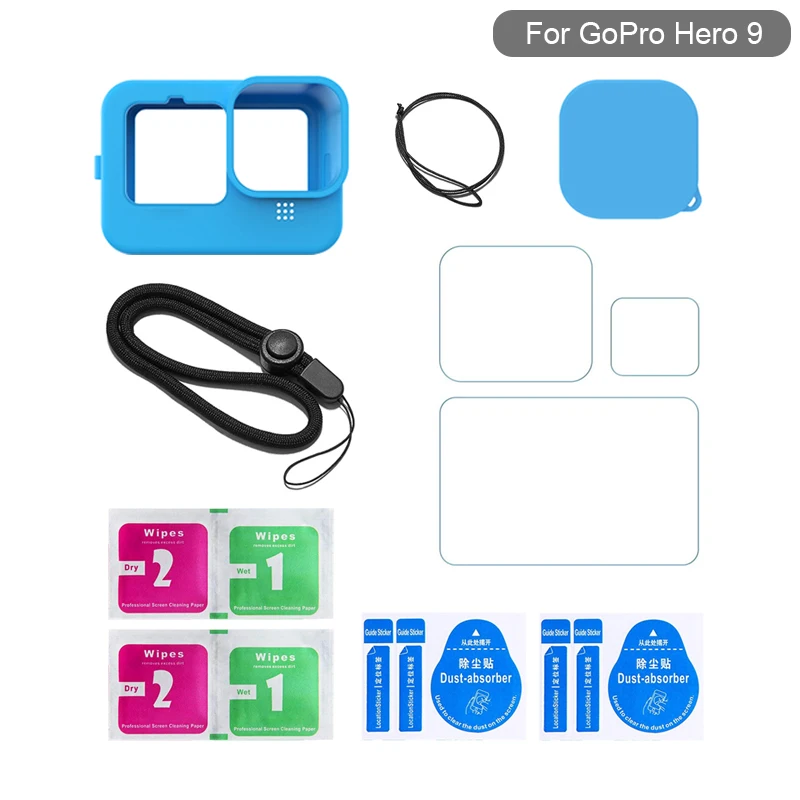 

Soft Silicone Cover Protective Case Sleeve + Tempered Glass Film Screen Protector for GoPro Hero 9 Black Camera Accessories Kit